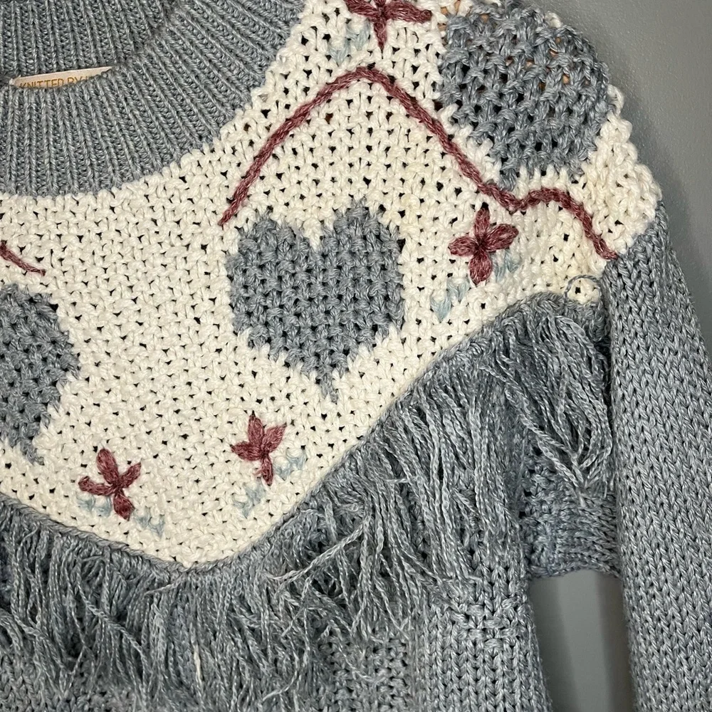 Huntington Ridge x Vintage 90s Knitted By Hand Heart Tassel Folk Sweater